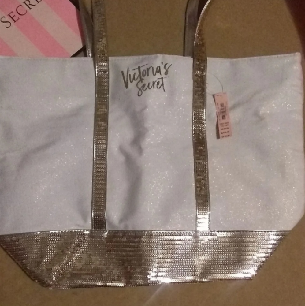 NEW VICTORIA'S SECRET new gold sparkle tote bag
